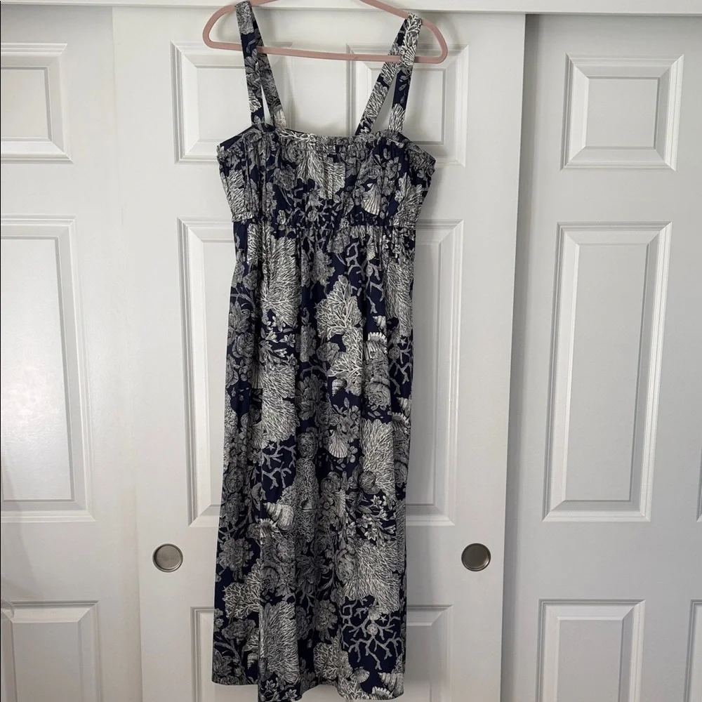 J. Crew Navy White Ratti Seashell Print Midi Tank Dress Pockets Size: 10 NWOT